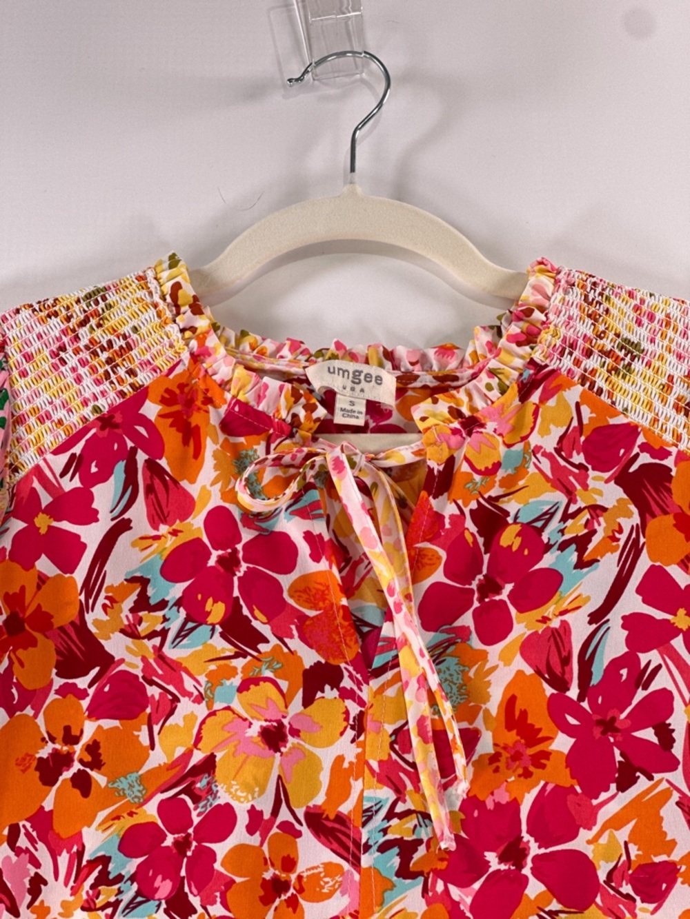 Umgee Bright Mixed Floral Tiered Dress Small Pink Boho Ruffle - Picture 7 of 13